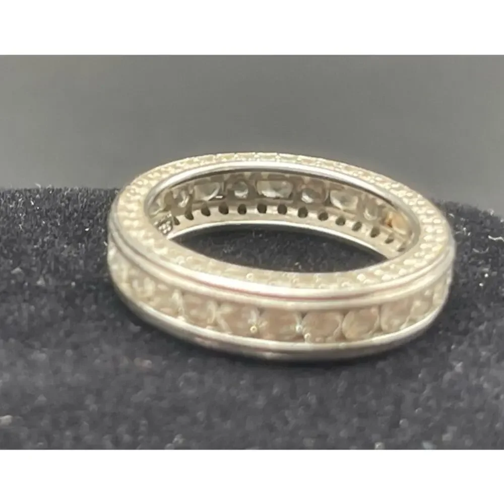 Sterling Silver Clear Cubic Zirconia Eternity Band Size 6.75 Ring 925 Open Back